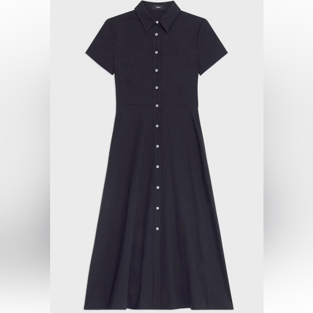 Theory Short Sleeve Good Linen Midi Shirt Dress size 6 Black
